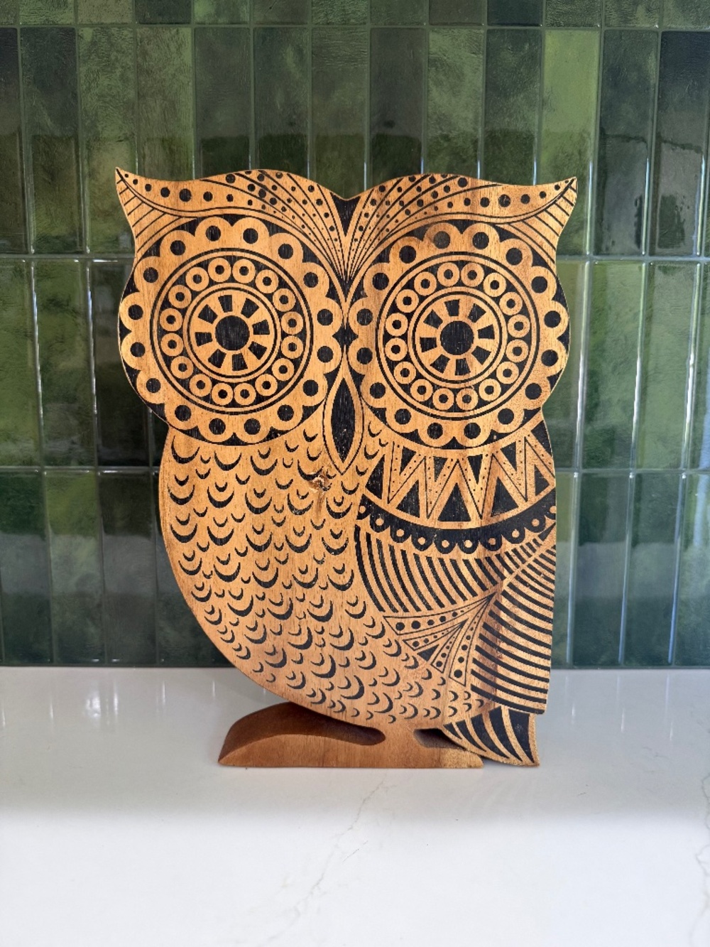 Hand Carved Wood Owl Mandala Décor